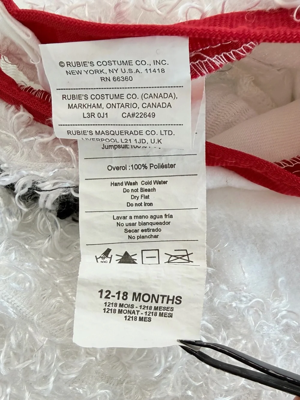 Rubie's Dalmatian Soft White furry Dog Puppy Baby Halloween Costume 12-18 month